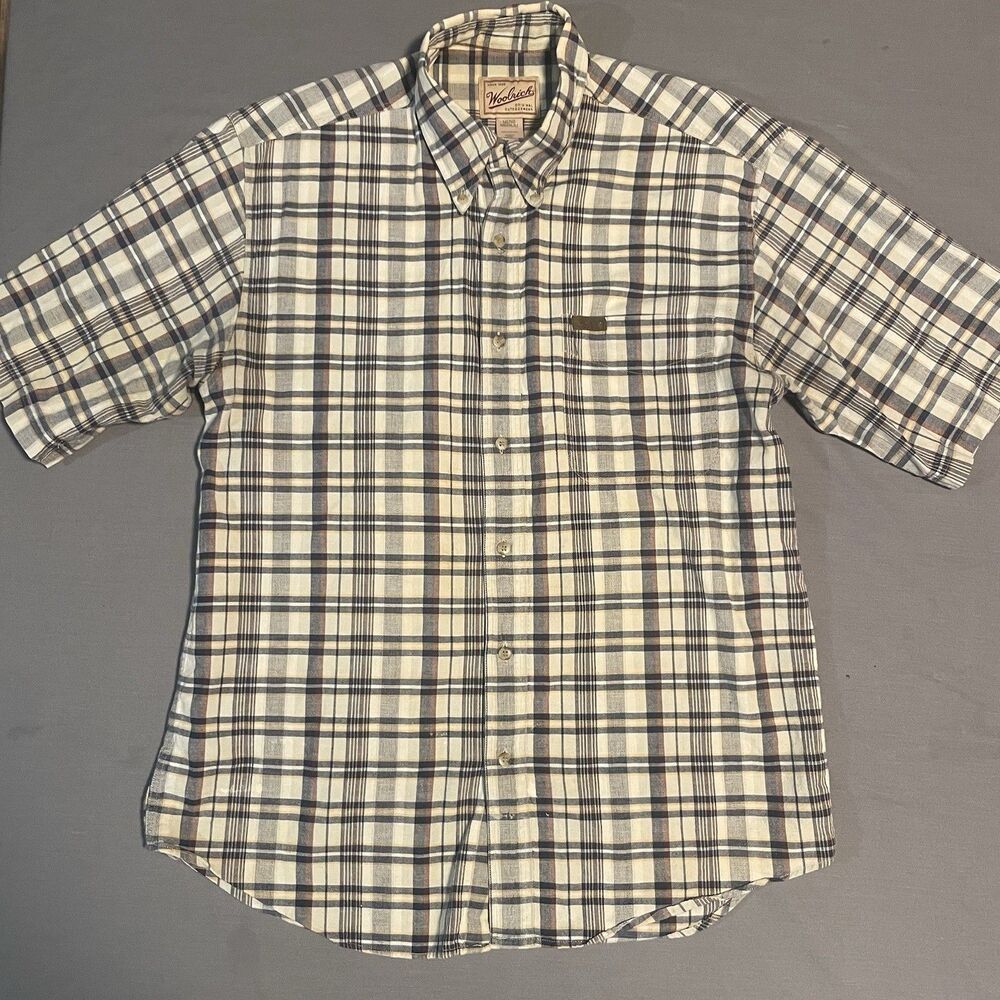 Vintage Woolrich Button Down Shirt Men’s Medium Deep Navy Color way Short Sleeve